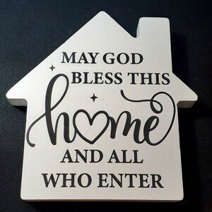 House Shaped Wood Block: May God Bless This Home and All Who Enter - Lot of 2